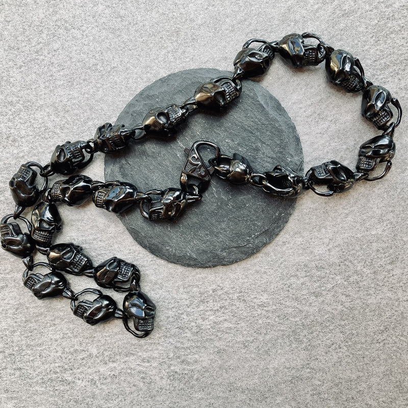 Sanity Jewelry Necklace HellRide - Skull Necklace - Black Stainless Steel