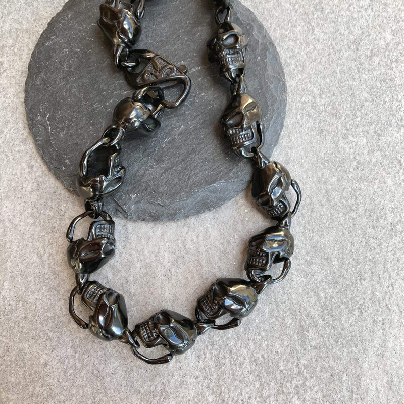 Sanity Jewelry Necklace HellRide - Skull Necklace - Black Stainless Steel
