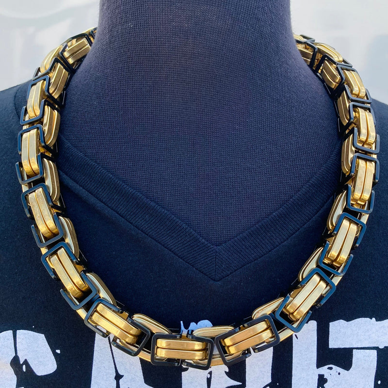 Sanity Jewelry Necklace Necklace - Black & Gold Stainless - Daytona Beach CVO 1 inch wide