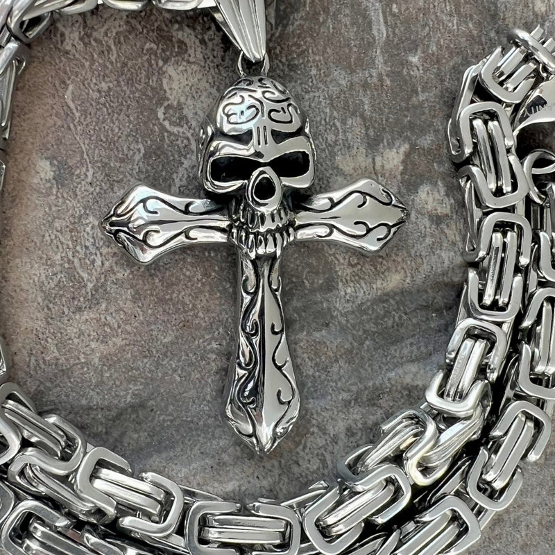 Sanity Jewelry Necklace "Sanity's Combo" - Cross - Gothic Skull Cross - Silver Pendant & Necklace (434)