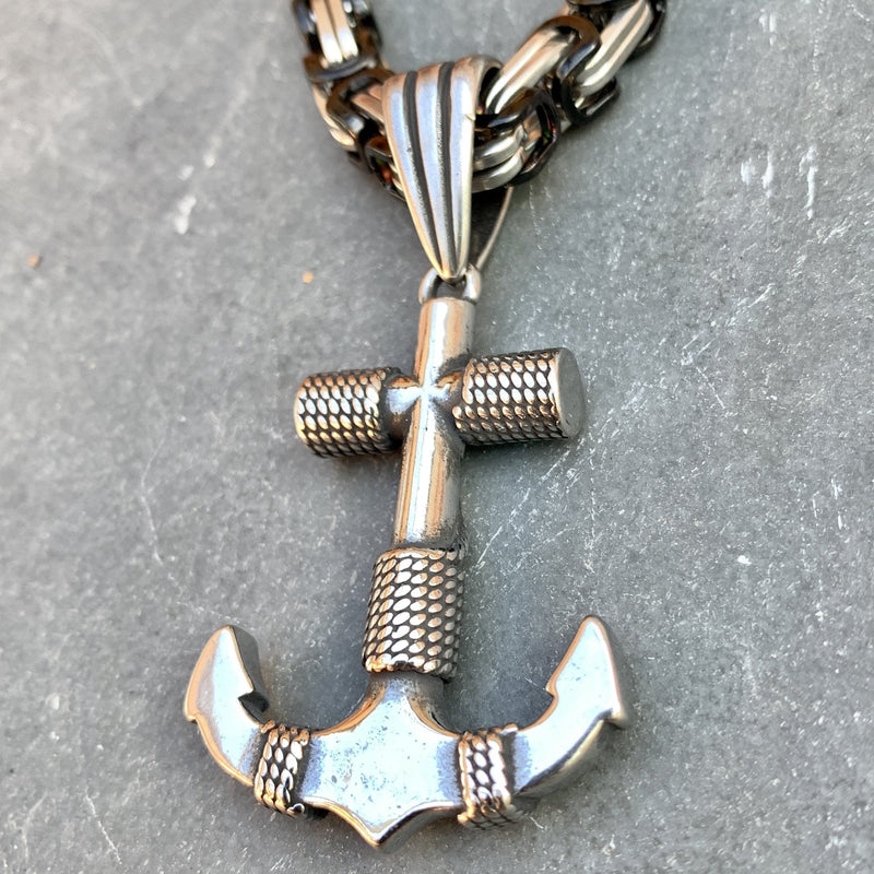 Sanity Jewelry Necklace "Sanity's Combo" - Old School Anchor Pendant (469) & Daytona Beach Chain 1/4 inch wide