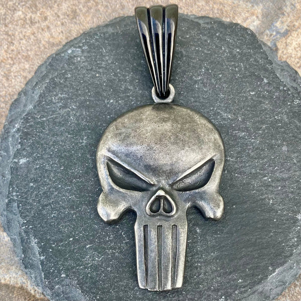 Sanity Jewelry Necklace "Sanity's Combo" - Skull Galvanized (466) & Daytona Beach Chain 1/4 inch wide