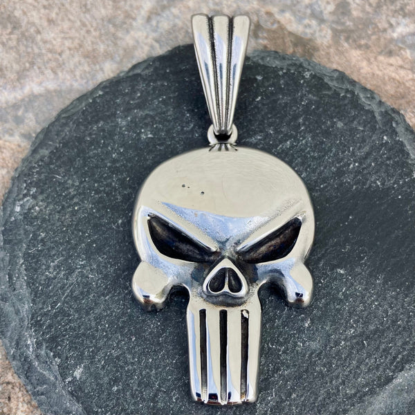 Sanity Jewelry Necklace "Sanity's Combo" - Skull Polished (468) & Daytona Beach Chain 1/4 inch wide