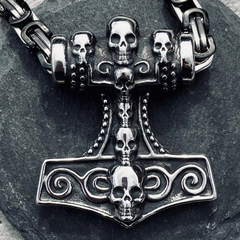 Sanity Jewelry Necklace "Sanity's Combo" - Thor's Skull Hammer Lg (728) & Daytona Beach Chain 1/4 inch wide