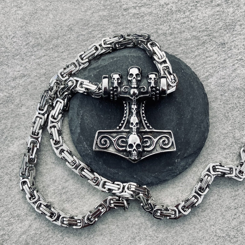 Sanity Jewelry Necklace "Sanity's Combo" - Thor's Skull Hammer Lg (728) & Daytona Beach Chain 1/4 inch wide