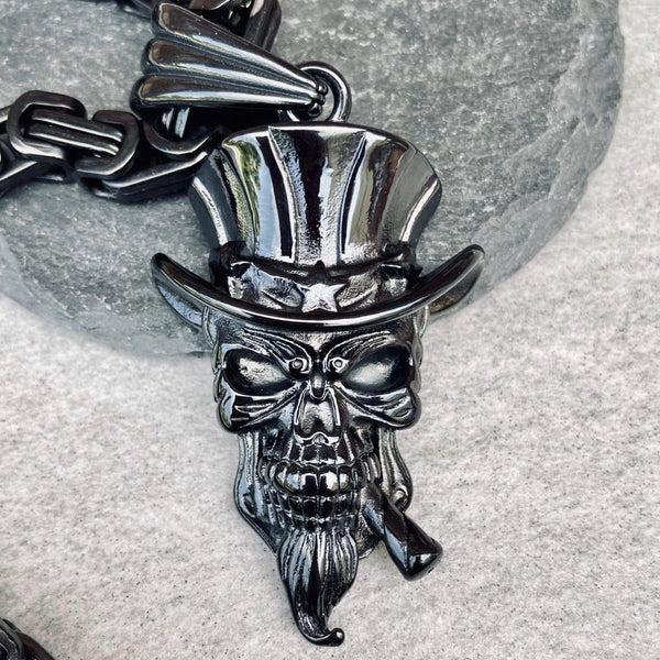 Sanity Jewelry Necklace ''Sanity's Combo" - Uncle Sam Pendant - Black -  (302) & Daytona Beach Chain 1/4 inch wide