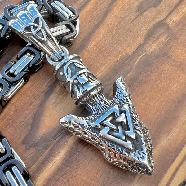 Sanity Jewelry Necklace "Sanity's Combo" - Viking - Arrow Head W/Valknut Pendant & Necklace (813)