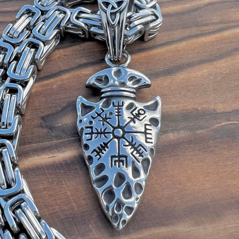 Sanity Jewelry Necklace "Sanity's Combo" - Viking - Arrow Head W/Viking Compass Pendant & Necklace (810)