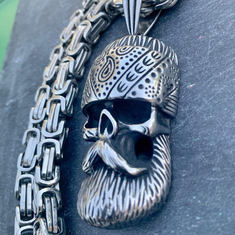 Sanity Jewelry Necklace Silver Stainless 22 inches "Sanity's Combo" - Old School Pendant (481) & Daytona Beach Chain 1/4 inch wide