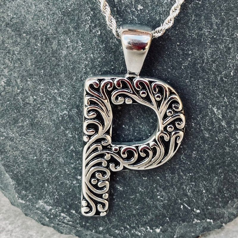 SANITY JEWELRY® P / 16" Stainless Steel Classic Chain Ladies Letter Pendants