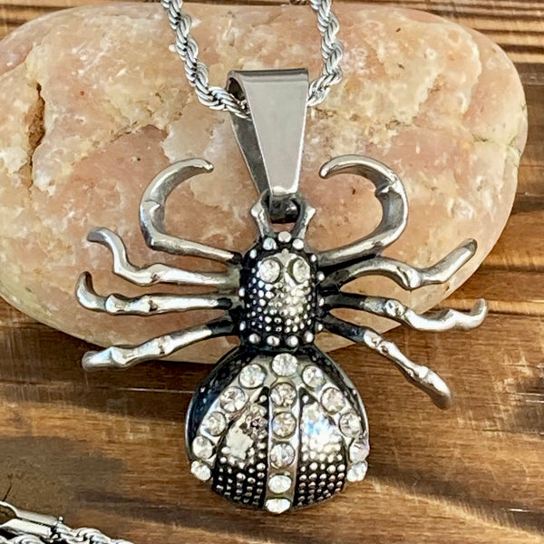 Sanity Jewelry Pendant 2mm - 18 inch Chain (45.99) Bling Spider Pendant - Rope Chain or Omega - PEN720