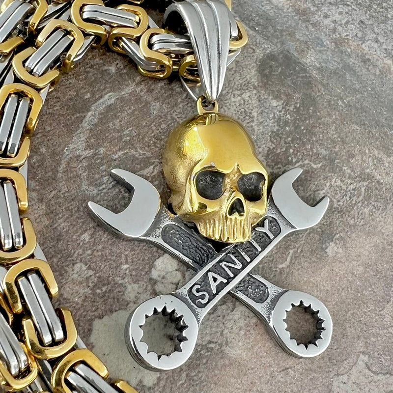 Sanity Jewelry Pendant "Sanity's Combo" - Skull and Cross Wrenches Pendant & Necklace (714)
