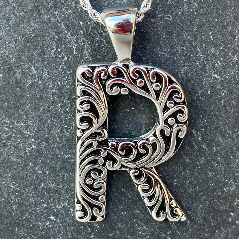SANITY JEWELRY® R / 16" Stainless Steel Classic Chain Ladies Letter Pendants