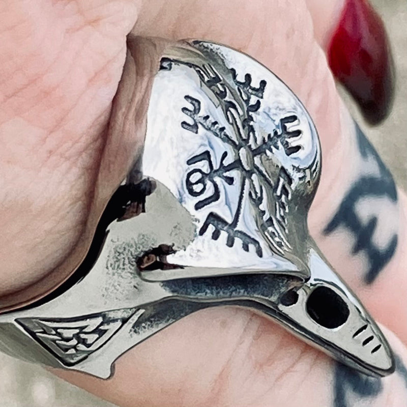 SANITY JEWELRY® Ring Viking Raven Skull W/ Compass Ring - Sizes 6-16 - R228