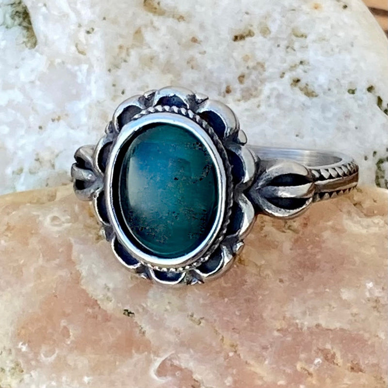 SANITY JEWELRY® Skull Ring 5 Antique Green Stone Ring - Sizes 4-12 - R204