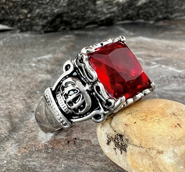 Sanity Jewelry Skull Ring 5 Royalty Ring - Red Stone - Sizes 5-16 - R55