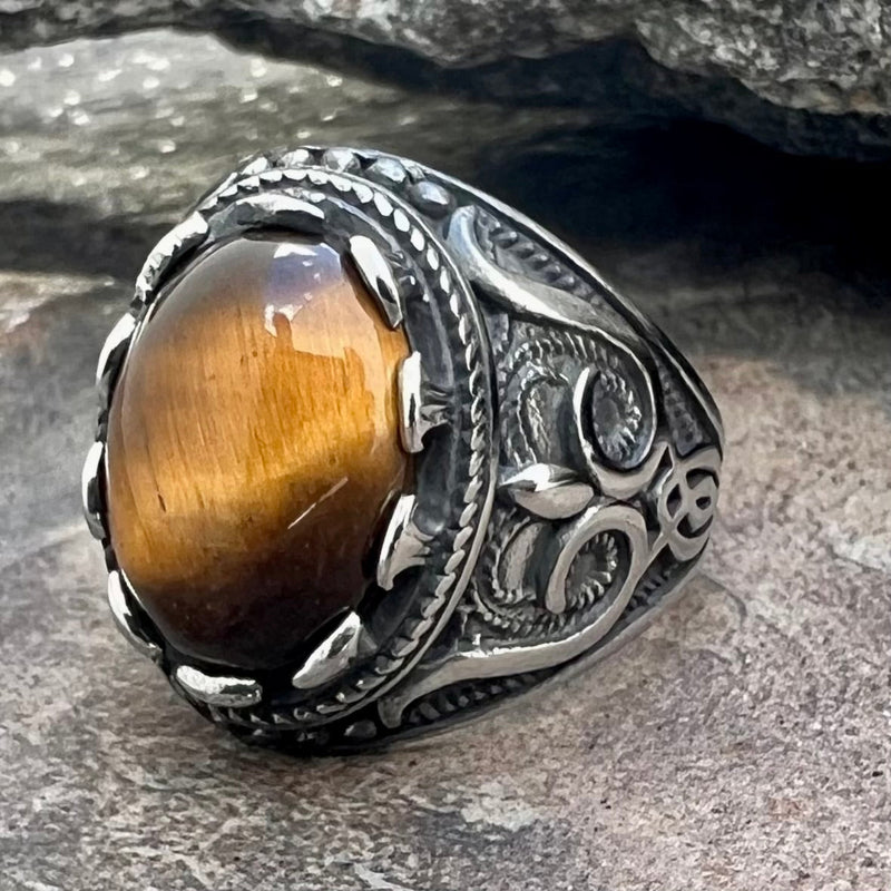 Sanity Jewelry Skull Ring 9 "Cat's Eye Stone" - Scrollwork - Sizes 9-17 - R188