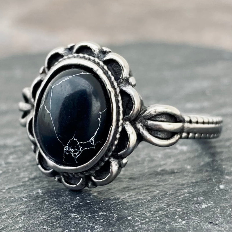 SANITY JEWELRY® Skull Ring Antique Black Stone Ring - Sizes 4-11 - R234