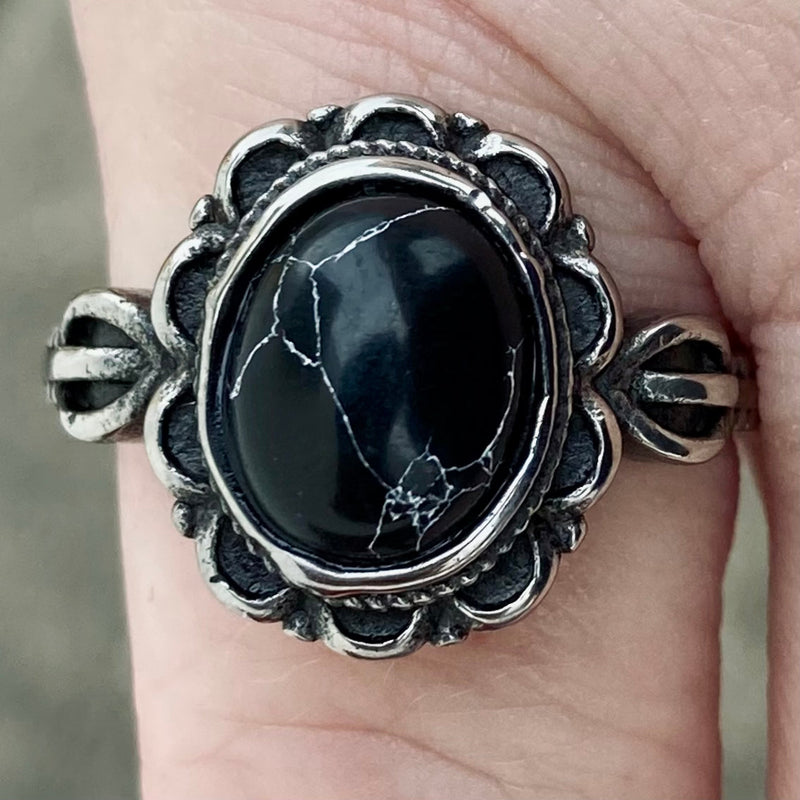 SANITY JEWELRY® Skull Ring Antique Black Stone Ring - Sizes 4-11 - R234