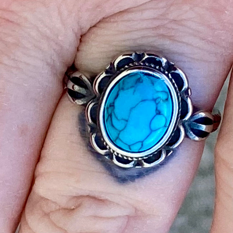 SANITY JEWELRY® Skull Ring Antique Blue Stone Ring - Sizes 4-12 - R206