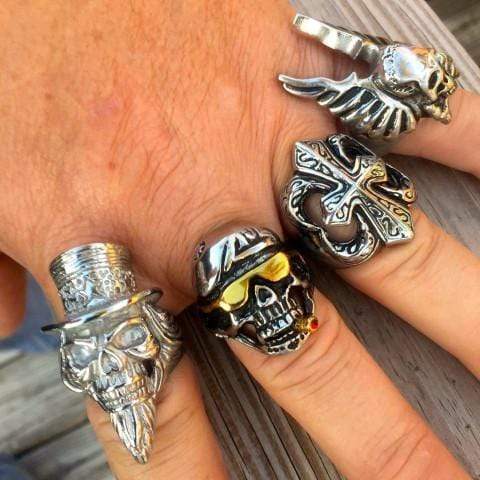 Sanity Jewelry Skull Ring Beret & Gold Sunglasses Skull Ring - Sizes 8-16 - R06