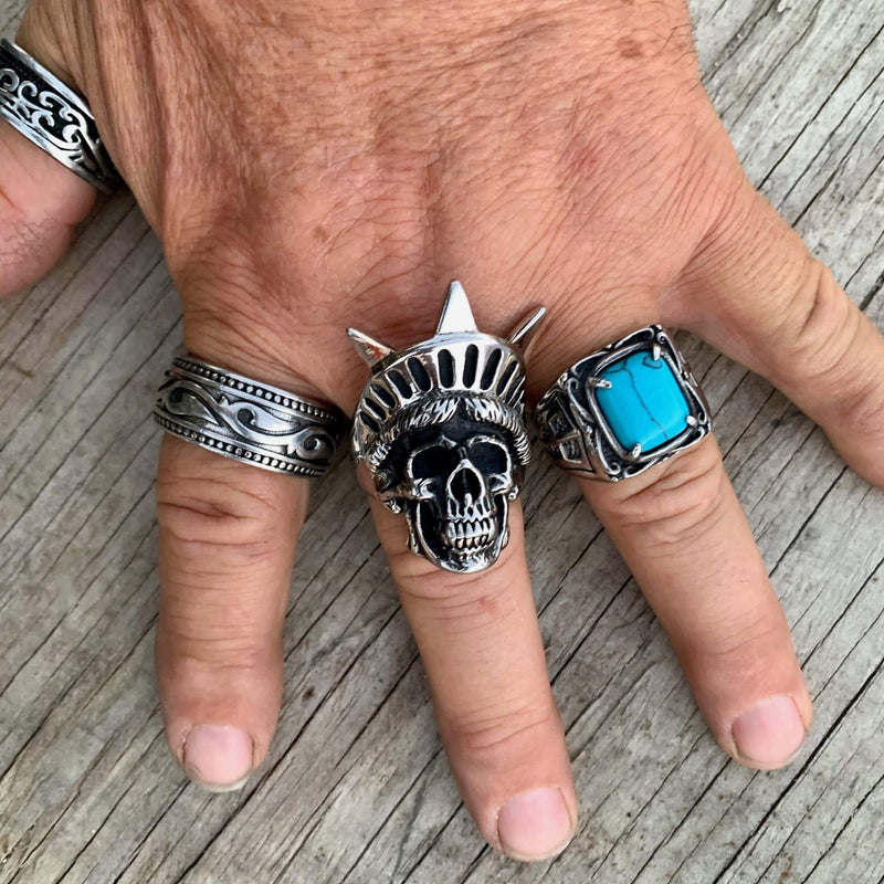 Sanity Jewelry Skull Ring Bone Crusher Collection - Lady Liberty - Sizes 9-17 - R129