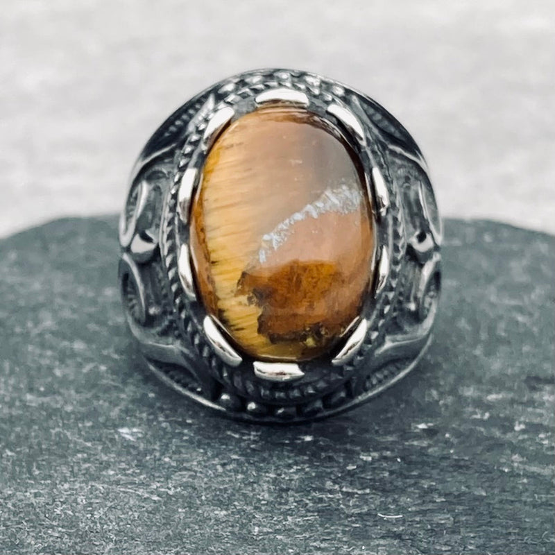 Sanity Jewelry Skull Ring "Cat's Eye Stone" - Scrollwork - Sizes 9-17 - R188