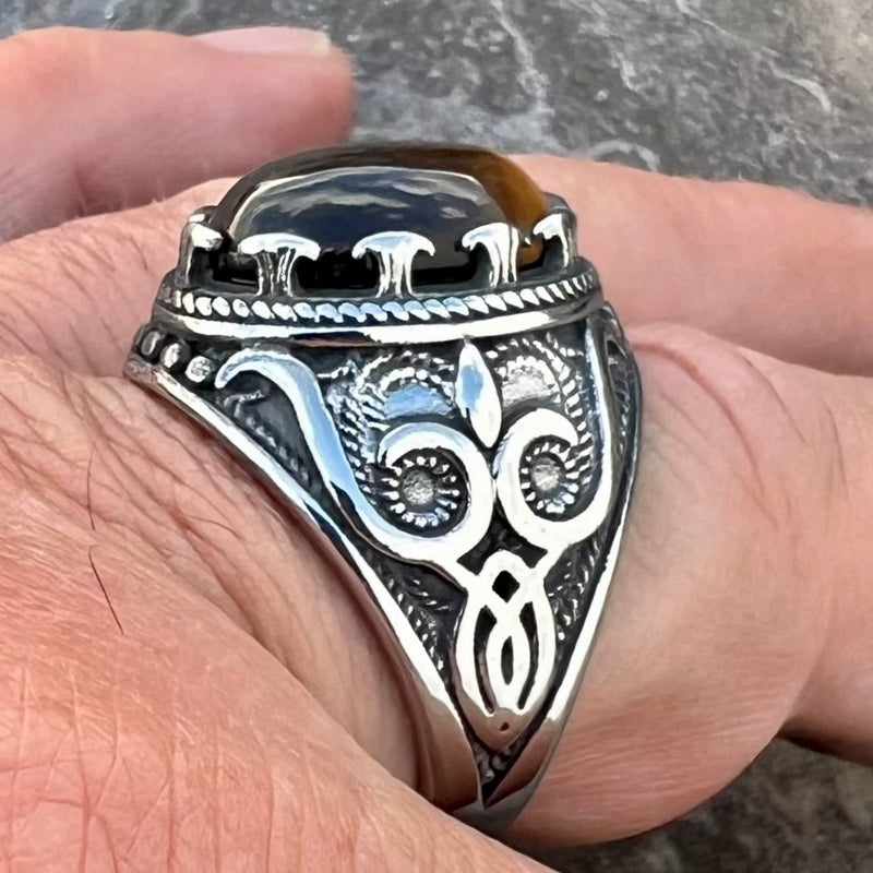 Sanity Jewelry Skull Ring "Cat's Eye Stone" - Scrollwork - Sizes 9-17 - R188