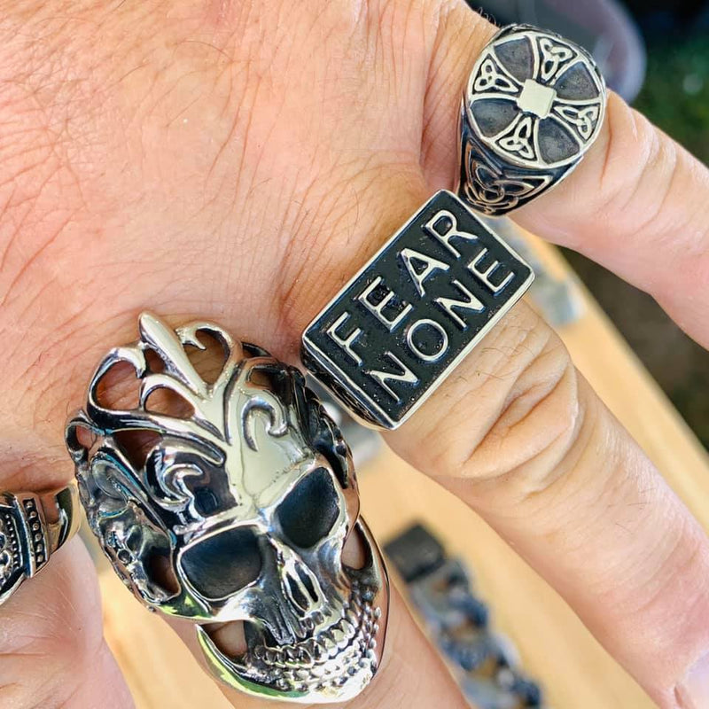 Sanity Jewelry Skull Ring Fear None Ring R145- Sizes 8-16