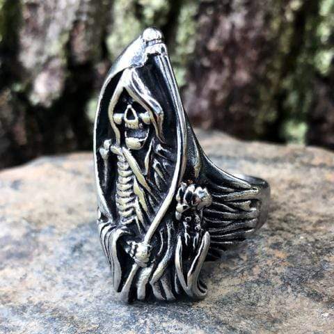 Sanity Jewelry Skull Ring Grim Reaper with Scythe Ring - Sizes 5-20 - R36