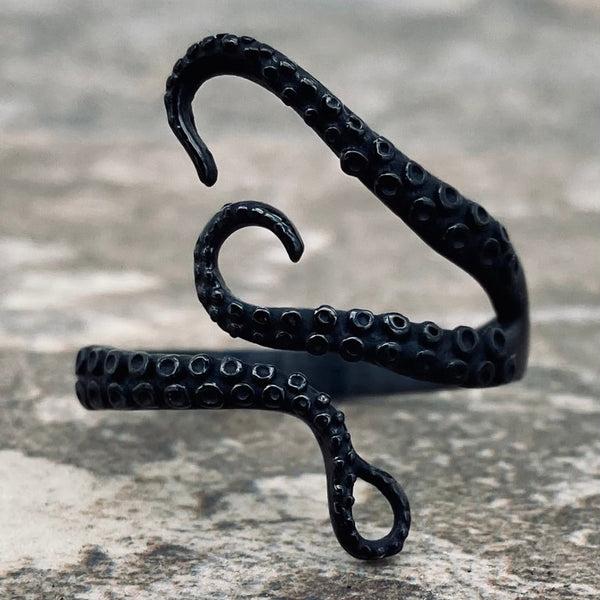 Sanity Jewelry Skull Ring Octopus Tentacal Ring - Black Stainless - Sizes 5-11 - R200