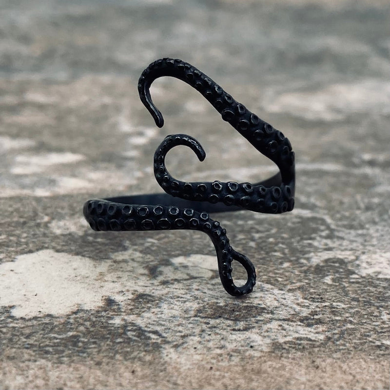 Sanity Jewelry Skull Ring Octopus Tentacal Ring - Black Stainless - Sizes 5-11 - R200