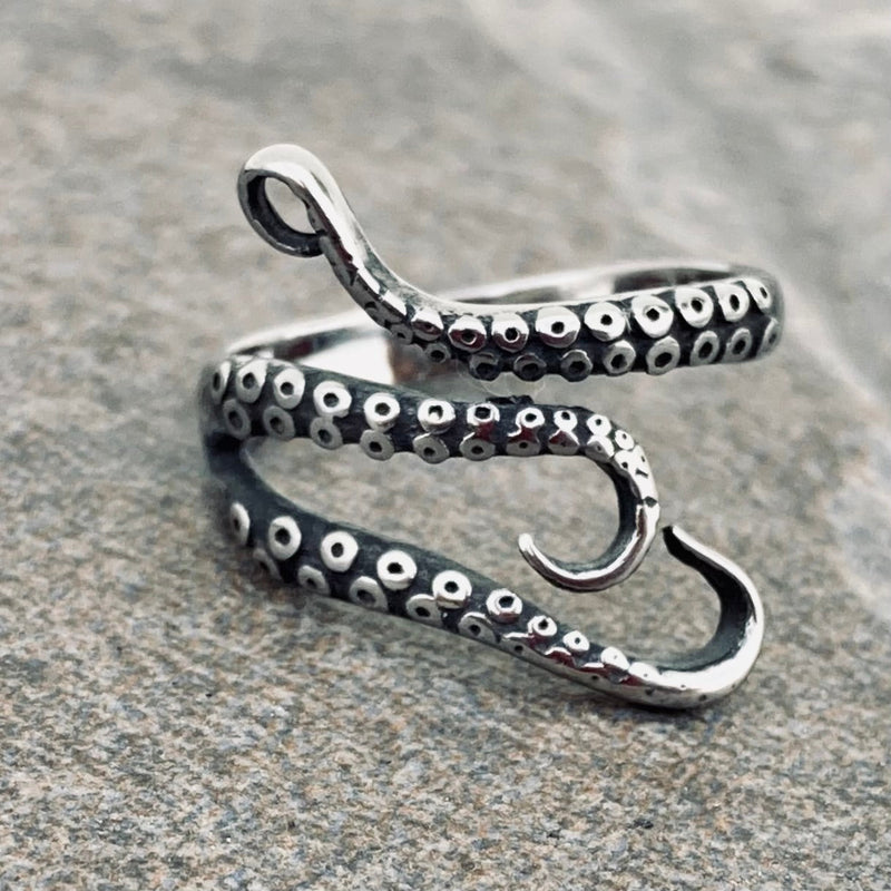 Sanity Jewelry Skull Ring Octopus Tentacal Ring - Polished Stainless - Sizes 5-13 - R180