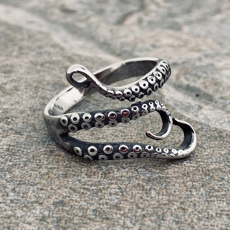 Sanity Jewelry Skull Ring Octopus Tentacal Ring - Polished Stainless - Sizes 5-13 - R180
