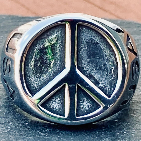 Sanity Jewelry Skull Ring Peace Sign - Silver - Sizes 6-15  - R140