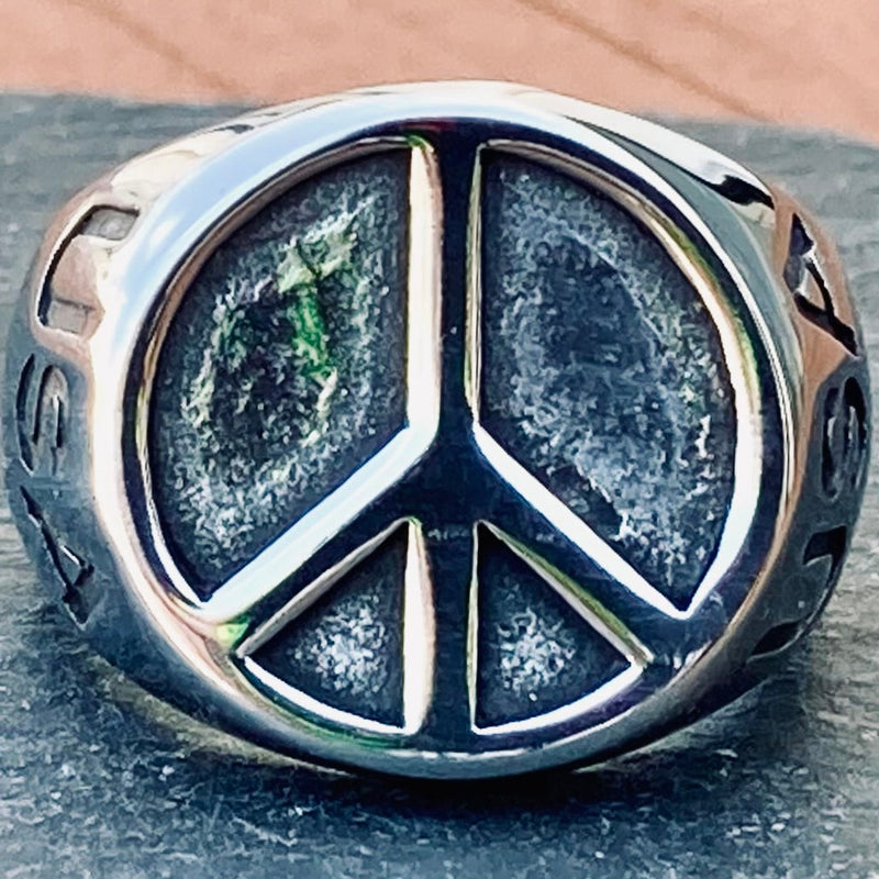 Sanity Jewelry Skull Ring Peace Sign - Silver - Sizes 6-15  - R140