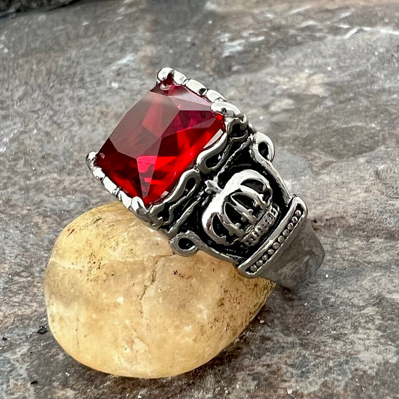 Sanity Jewelry Skull Ring Royalty Ring - Red Stone - Sizes 5-16 - R55