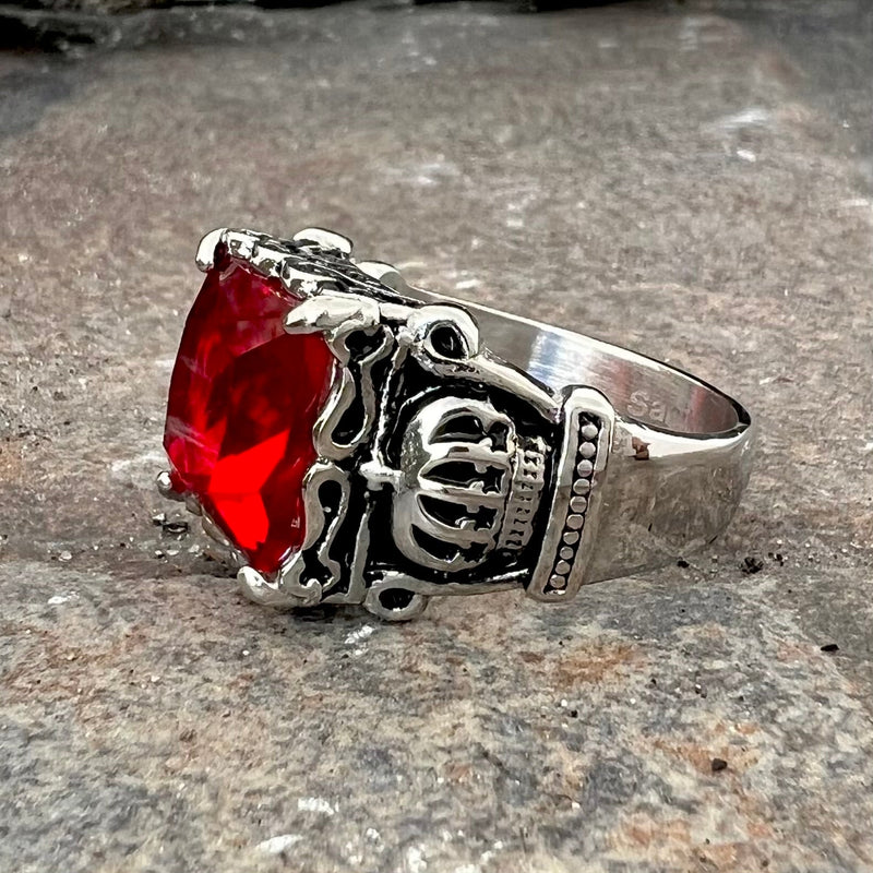 Sanity Jewelry Skull Ring Royalty Ring - Red Stone - Sizes 5-16 - R55