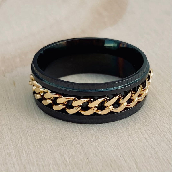 Sanity Jewelry Skull Ring Sanity’s Band Ring Collection - Black and Gold Spinner - Sizes 6-14 - R167