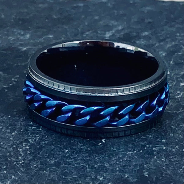 Sanity Jewelry Skull Ring Sanity’s Band Ring Collection - Black & Blue Spinner - Sizes 6-14 - R165