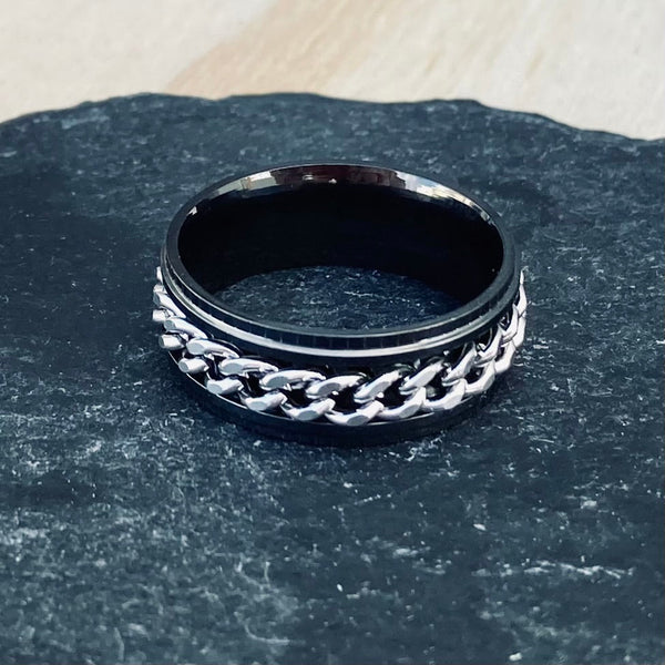 Sanity Jewelry Skull Ring Sanity’s Band Ring Collection - Black & Silver Spinner - Sizes 6-14 - R164