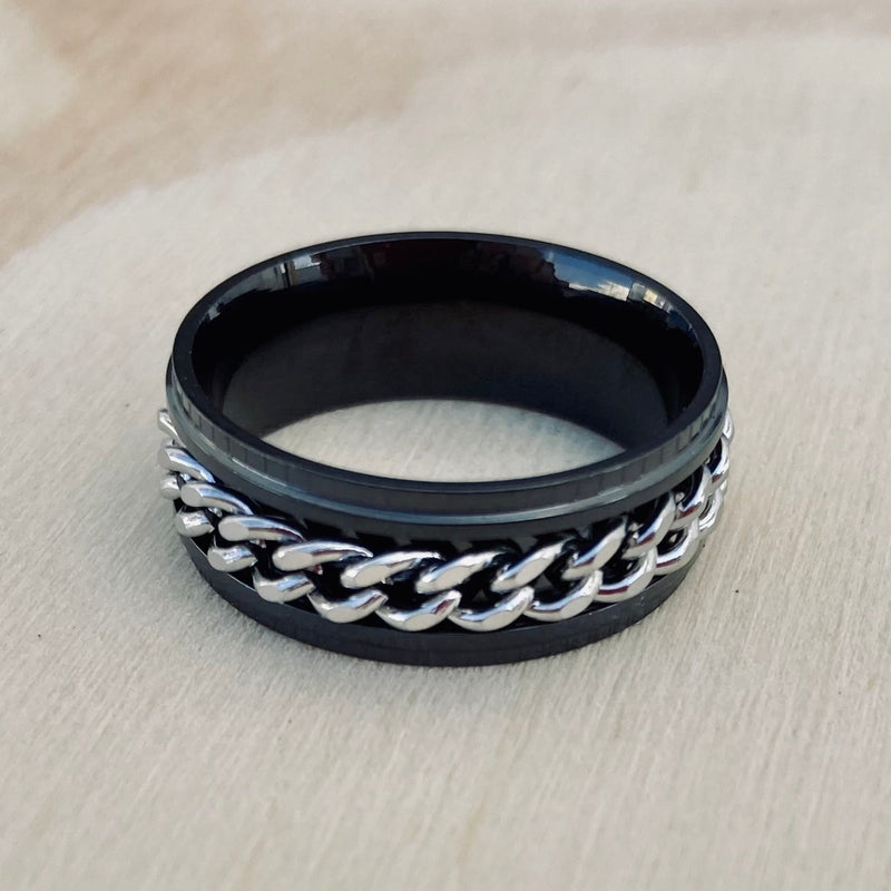 Sanity Jewelry Skull Ring Sanity’s Band Ring Collection - Black & Silver Spinner - Sizes 6-14 - R164