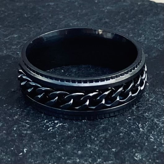 Sanity Jewelry Skull Ring Sanity’s Band Ring Collection - Black Spinner - Sizes 7-14 - R166