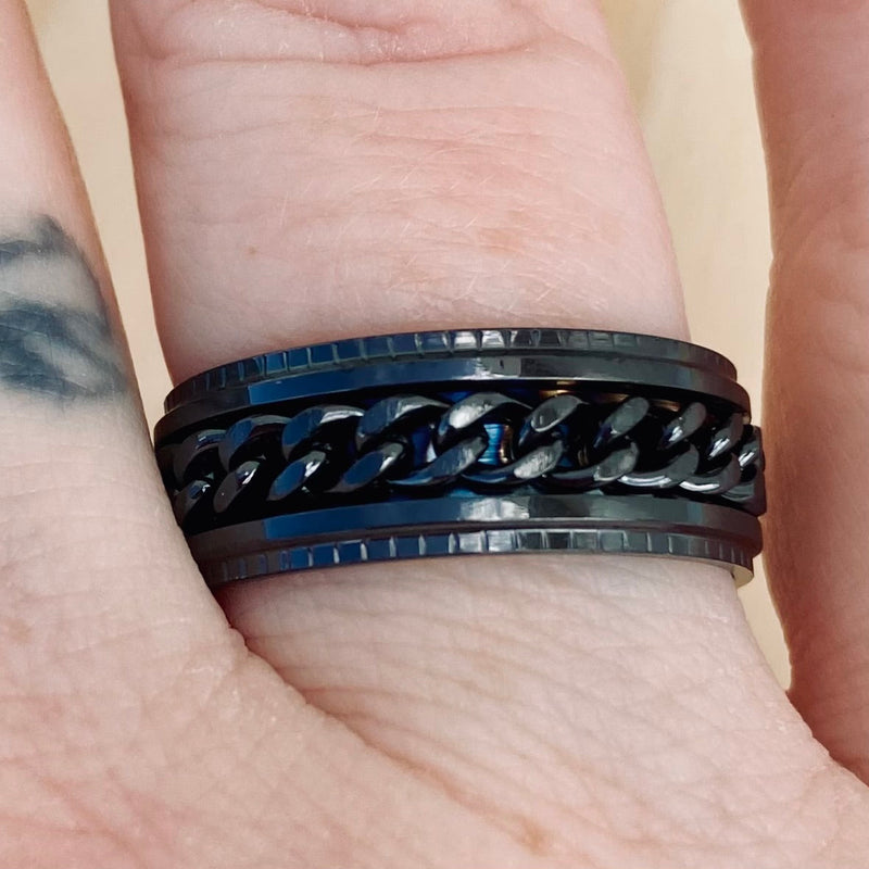 Sanity Jewelry Skull Ring Sanity’s Band Ring Collection - Black Spinner - Sizes 7-14 - R166