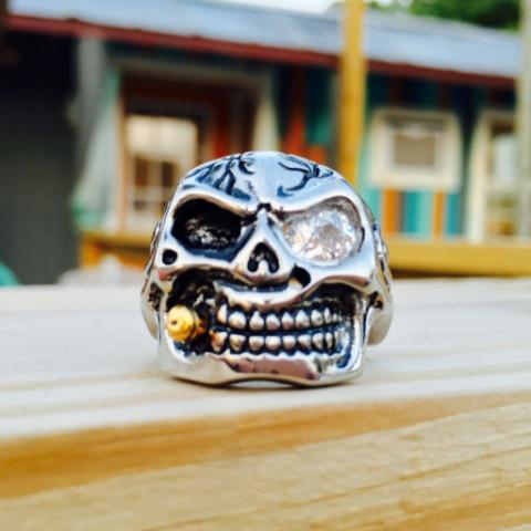 Sanity Jewelry Skull Ring Skull Biker Ring with Glass Eye - Sizes 5-20 - R63