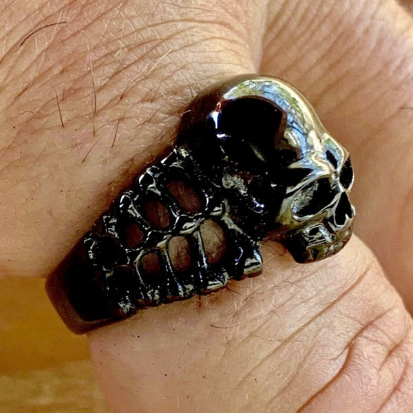 Sanity Jewelry Skull Ring Skull Ring with Bones - Black - Sizes 5-18 - R65