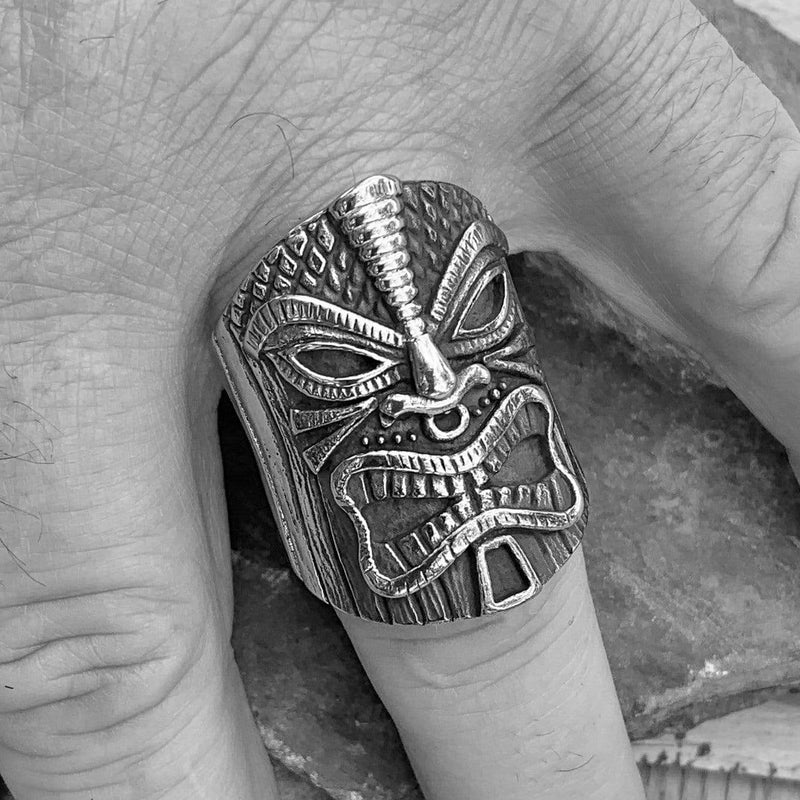 Sanity Jewelry Skull Ring Tiki Ring - The Polynesian - Sizes 10-17 - R120