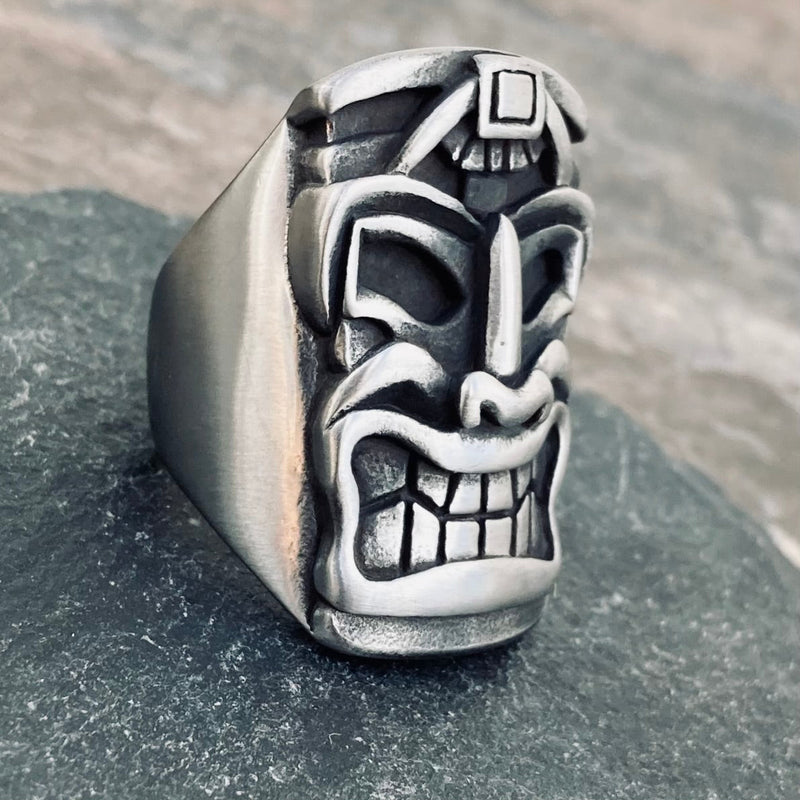 Sanity Jewelry Skull Ring Tiki Ring - Tiki Man Skull - Sizes 10-17  - R201