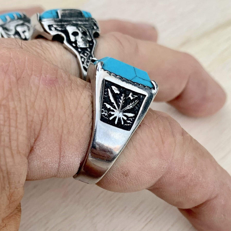 Sanity Jewelry Skull Ring "Turquoise Ring Collection" - Weed Ring - Sizes 7-17 - R125