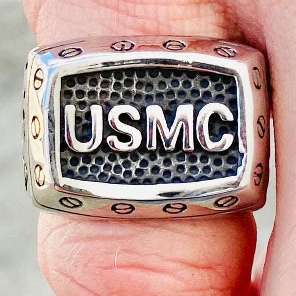 Sanity Jewelry Skull Ring USMC with Screws - Sizes 9-17 - R83
